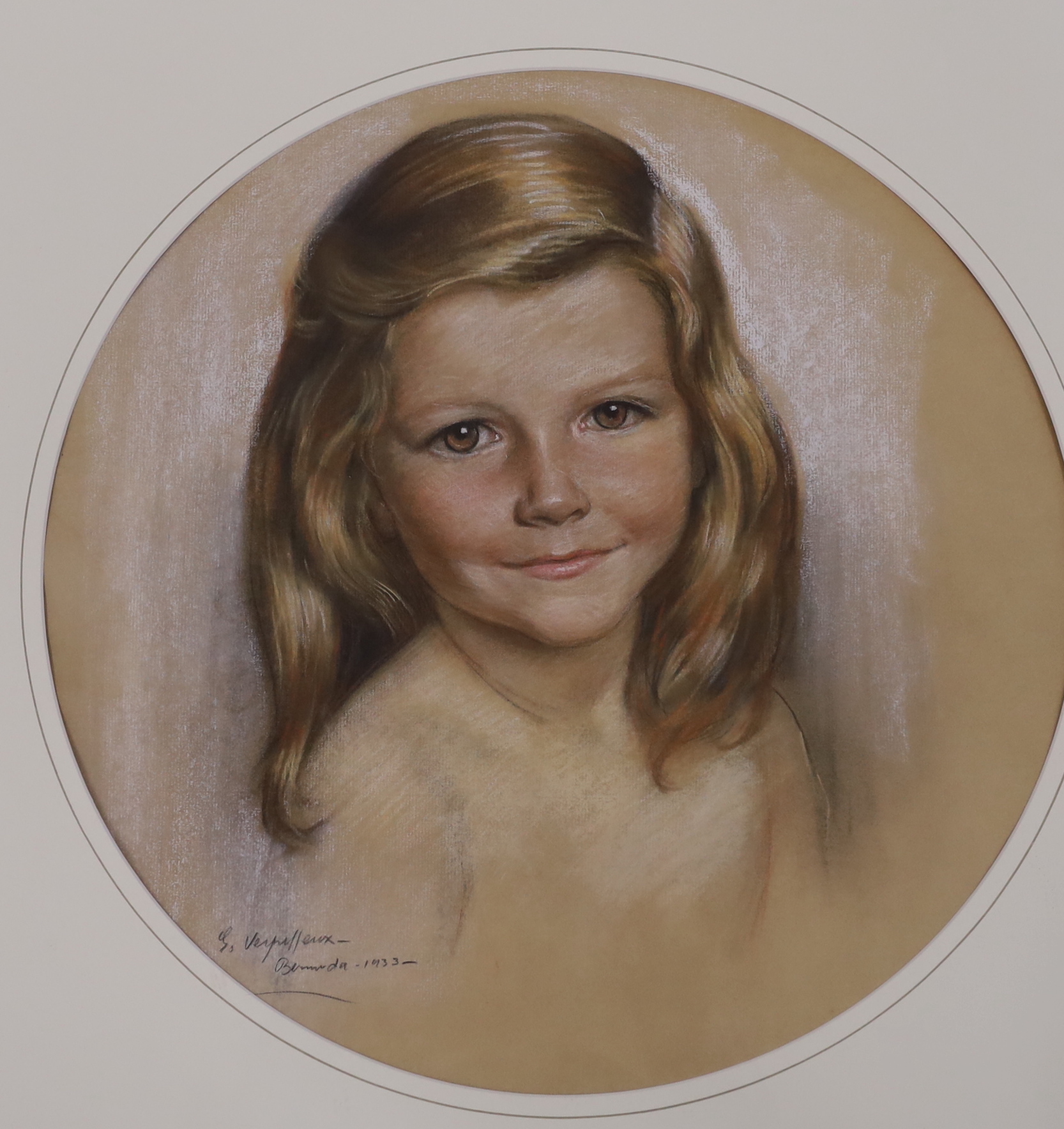 Émile Antoine Verpilleux M.B.E. (1888-1964), set of four heightened pastels, Family portraits including a gentleman wearing military dress, signed and inscribed Bermuda 1933, largest 52 x 43cm